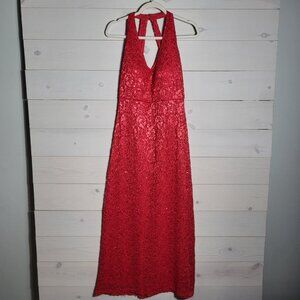 Women's Maxi Dress Floral Lace Sequin Red